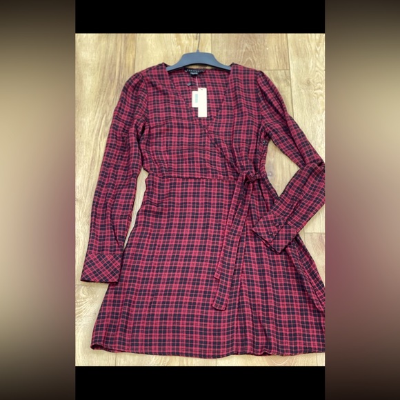 NWT Sanctuary Faux-Wrap Christmas Plaid Dress Sz 2 Retails $220 - Picture 2 of 4